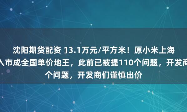 沈阳期货配资 13.1万元/平方米！原小米上海总部地块再入市成全国单价地王，此前已被提110个问题，开发商们谨慎出价